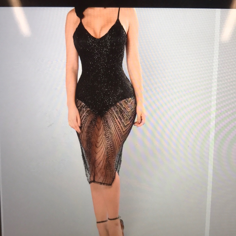 Black Shimmer Sheer Dress